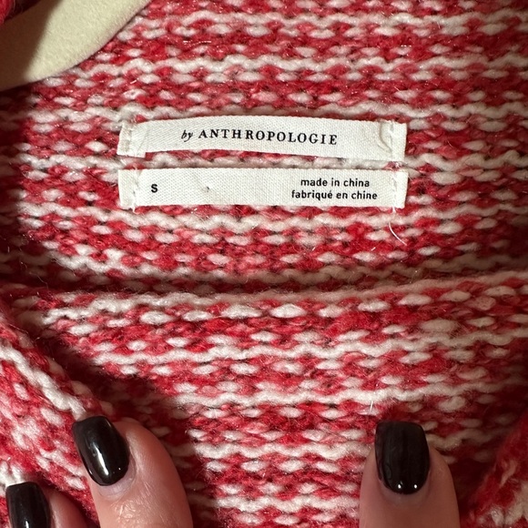 Anthropologie Linnea Mock Neck Stripped Sweater Size Small Red Ivory Pullover - Picture 5 of 6